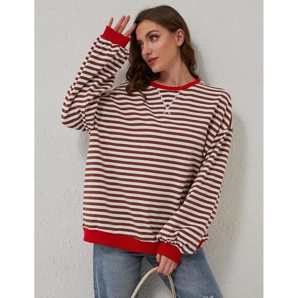 Maroon Red Striped Sweatshirt - Picture 5 of 7